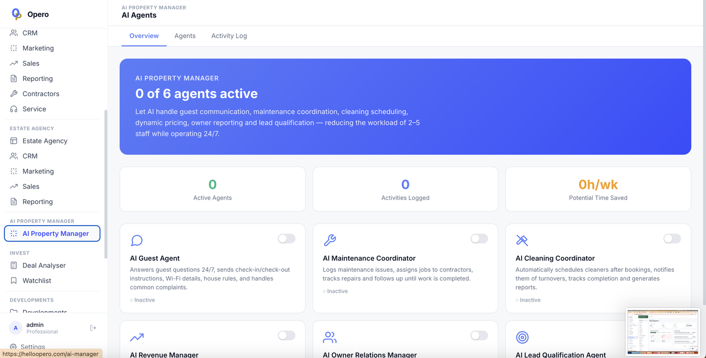 Opero AI Property Manager dashboard